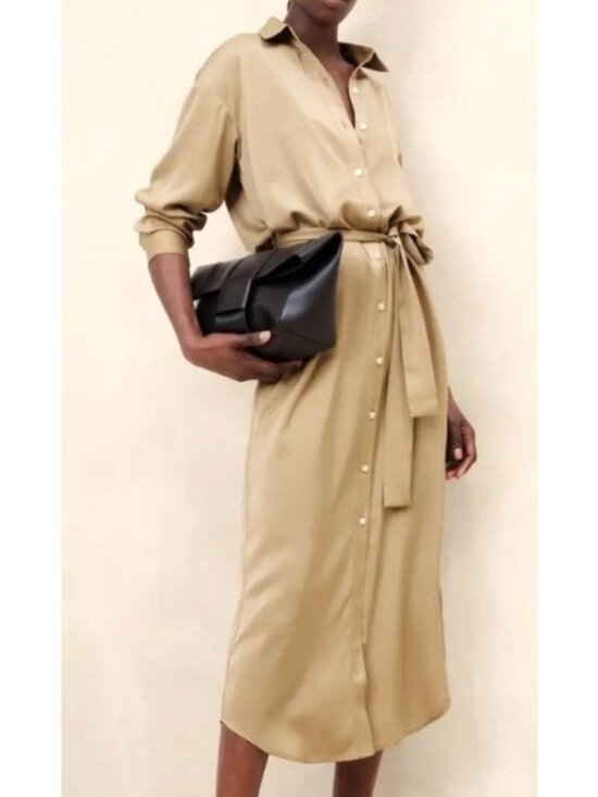 Banana Republic Dresses & Skirts - Banana Republic Womens Sz Large Beige Button-Down Shirt Dress With Belt